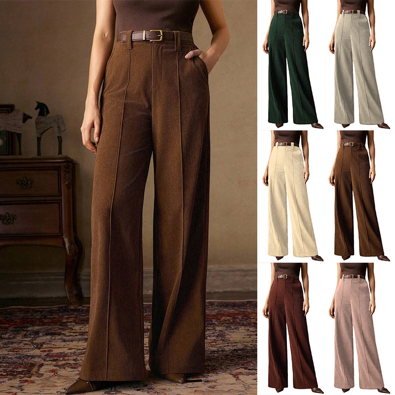 Corduroy Wide-Leg High-Waist Straight Pants for Women