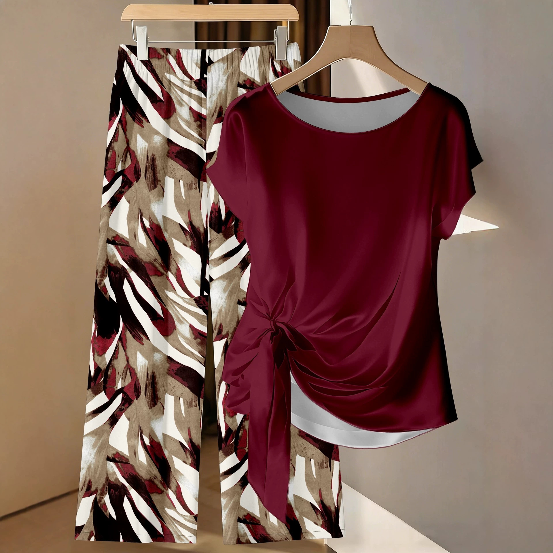 Floral Print Short Sleeve Top and Pants Set