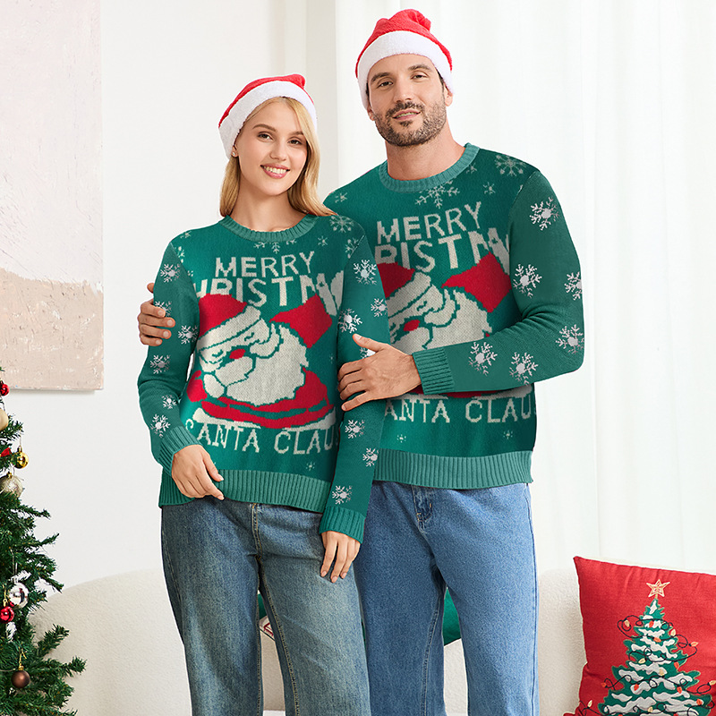 Christmas Sweater for Family Matching Pullover Crew Neck Colorblock