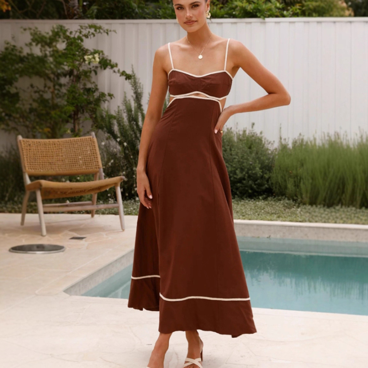 Women's Sleeveless Backless Patchwork Midi Dress