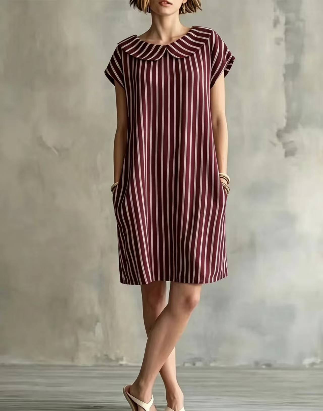 Elegant Striped Print Sleeveless High-Waist Bodycon Midi Dress