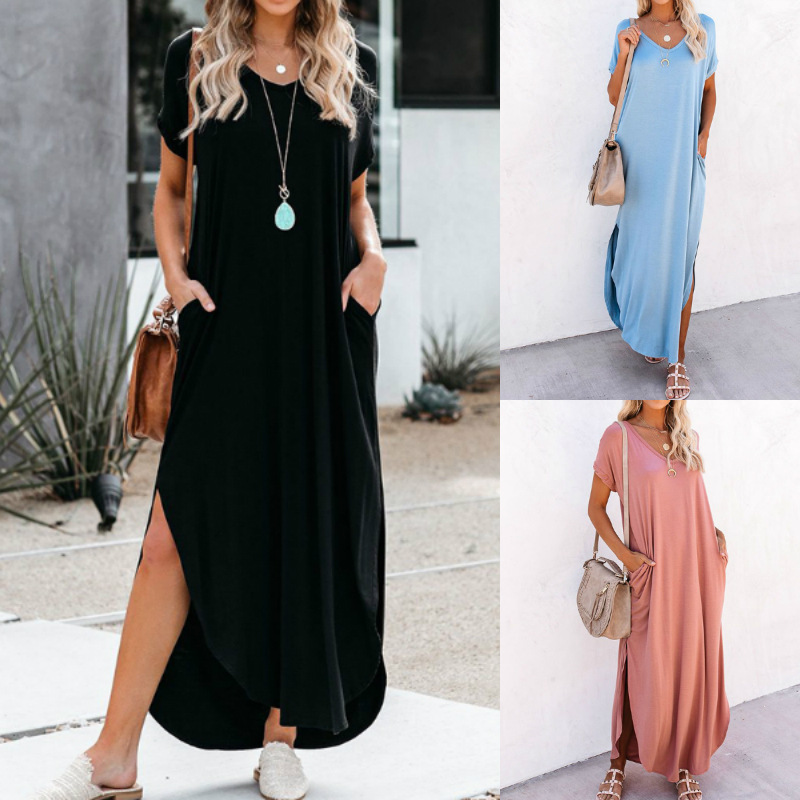 Women's Solid Color Loose Irregular Long Dress