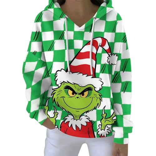Women's Plaid Christmas Grinch Print Hoodie
