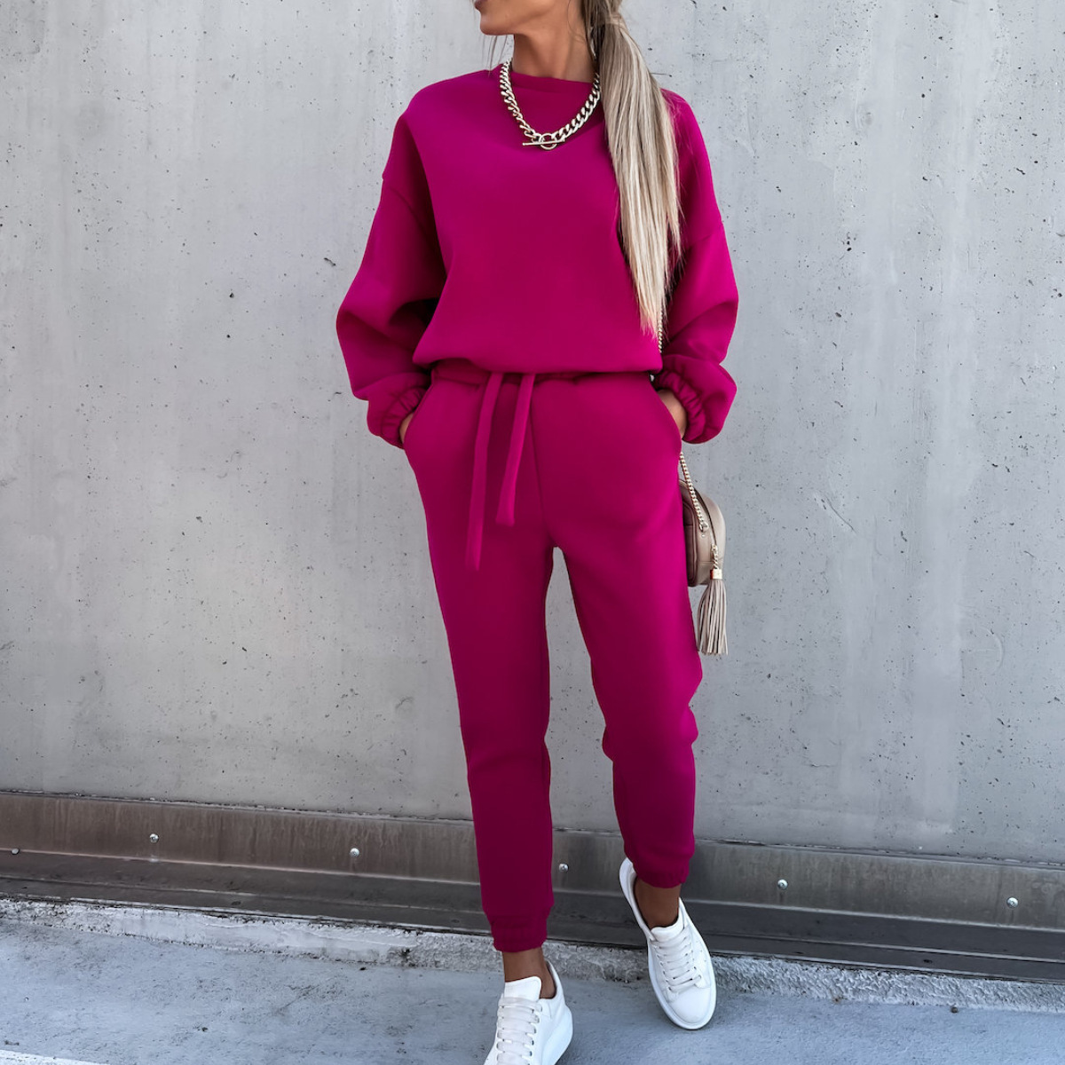 Women's Solid Color Long Sleeve Hoodie and Pants Two-Piece Set