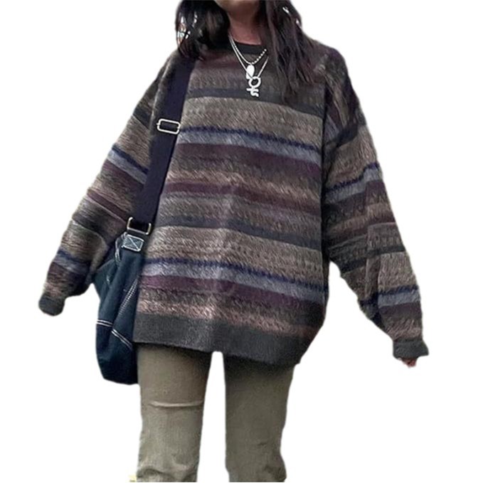 Women's Gothic Striped Knit Pullover Sweater Loose Fit