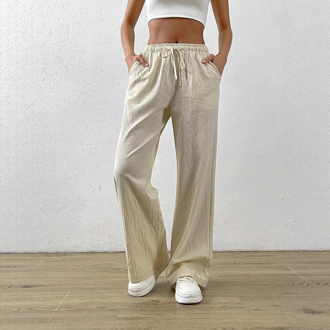 Straight-Leg Wide-Leg Casual Pants Solid Color High-Waist