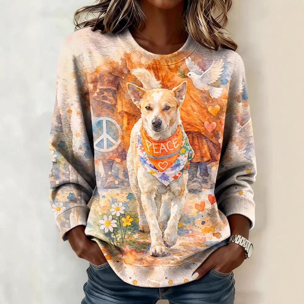 Women's Light and Peace Walking Print Crewneck Sweatshirt