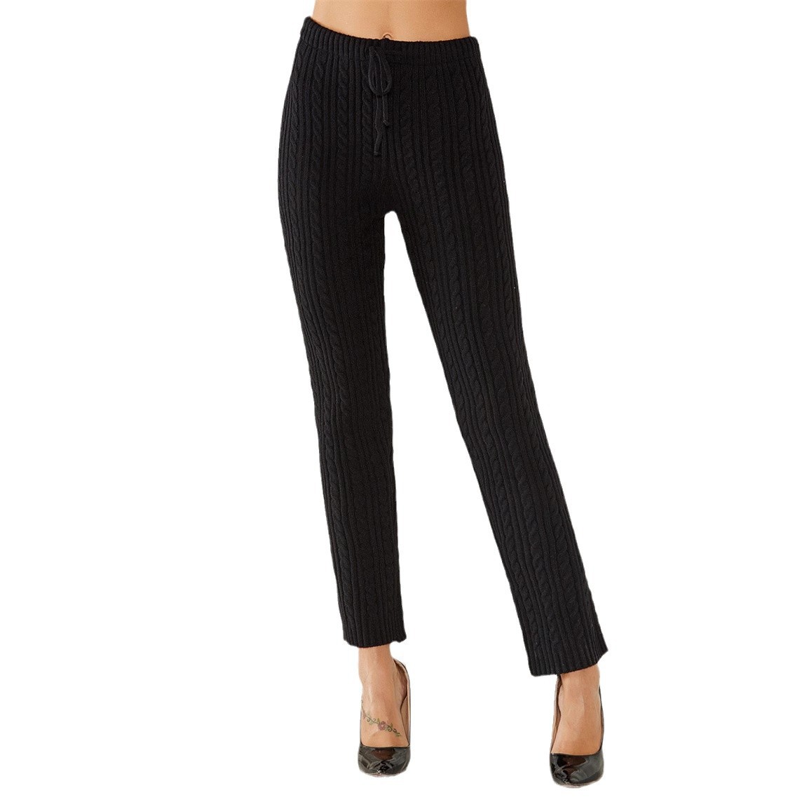 Custom Cable-Knit Mid-Rise Stretch Skinny Pants