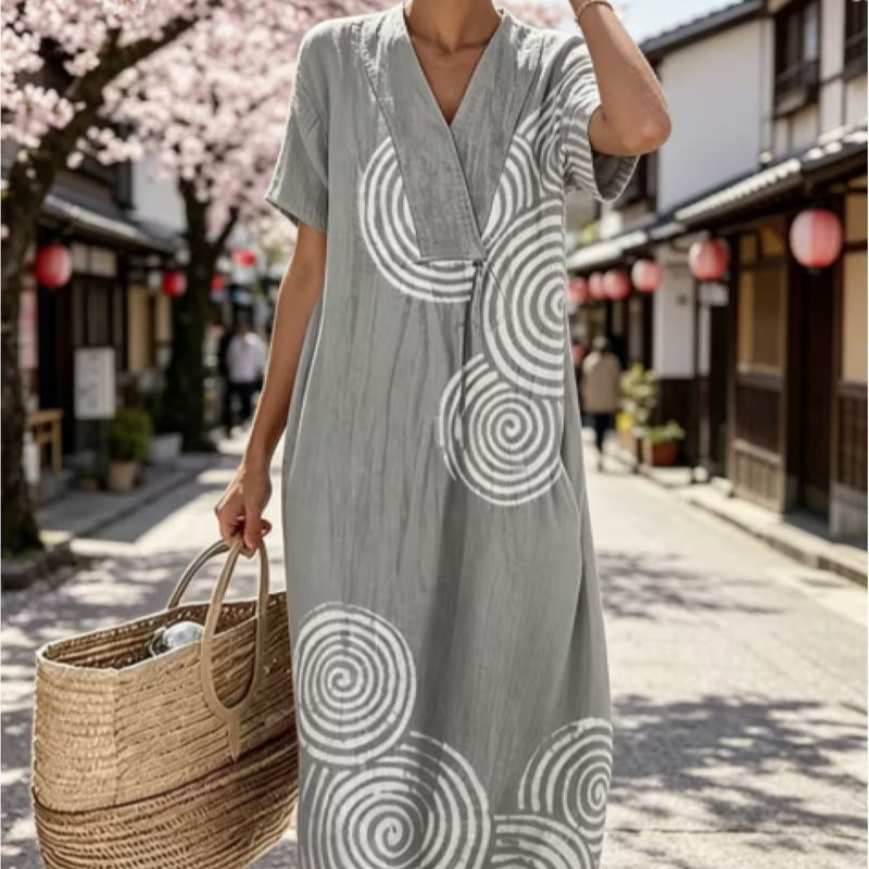 Women's Vintage Polka Dot Floral Midi Dress with Pleated Details