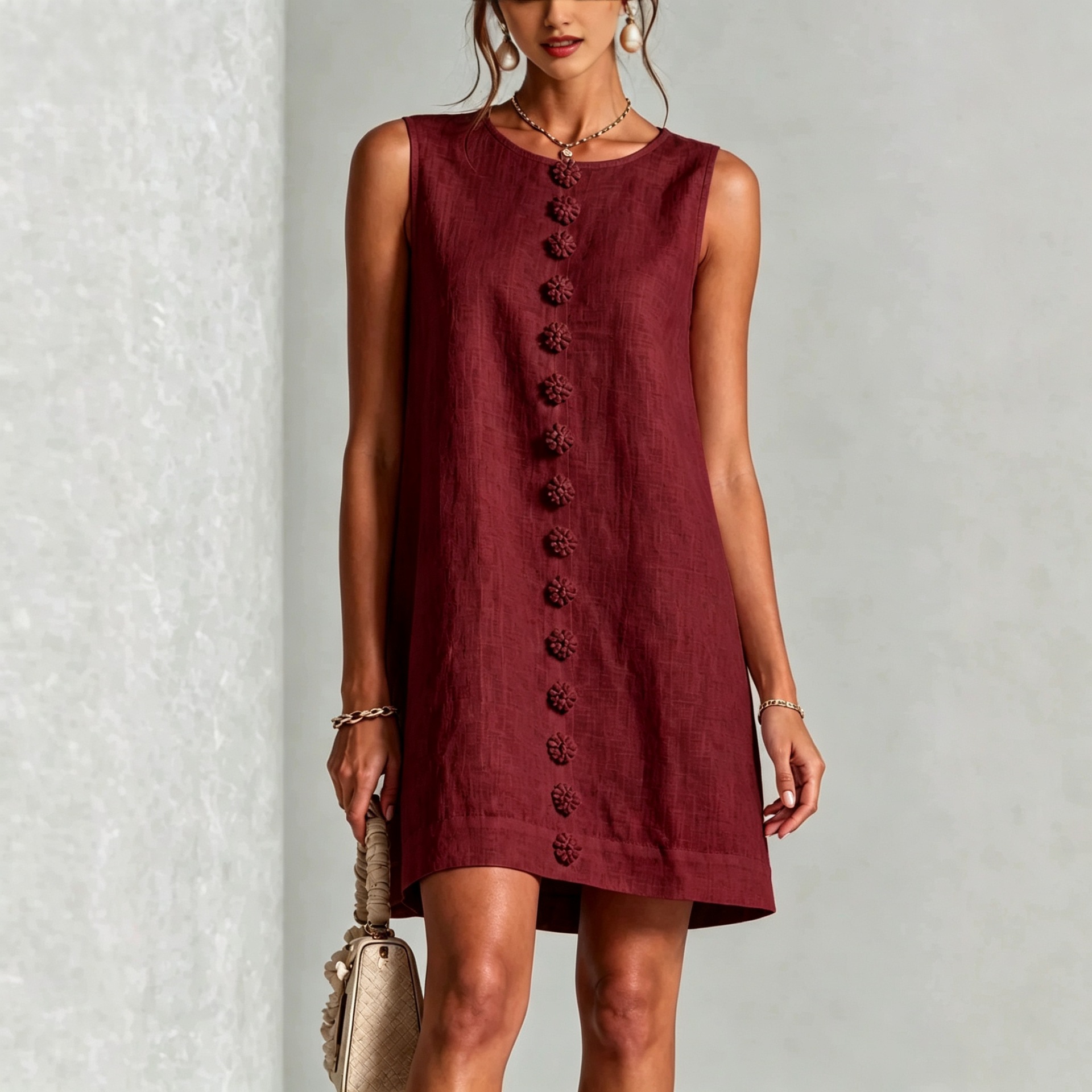 Women's Sleeveless A-Line Mini Dress Solid Crew Neck Casual