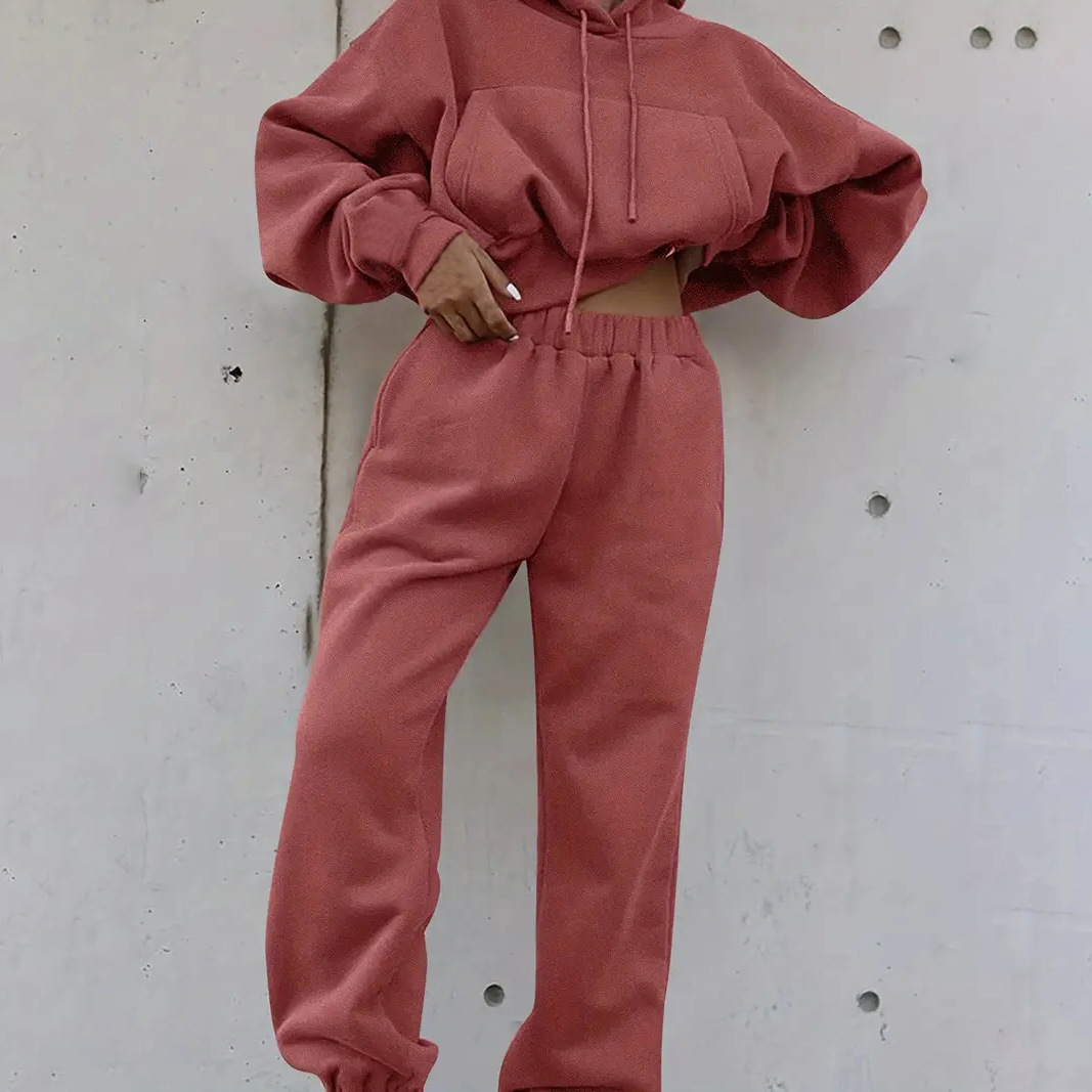 Women's Casual Hoodie and Pants Set Solid Color Long Sleeve