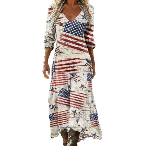 Women's Gradient Star American Flag Print Ruched Midi Dress