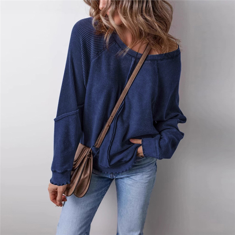 Women's Color-Block Crewneck Long-Sleeve Loose Pullover Sweatshirt