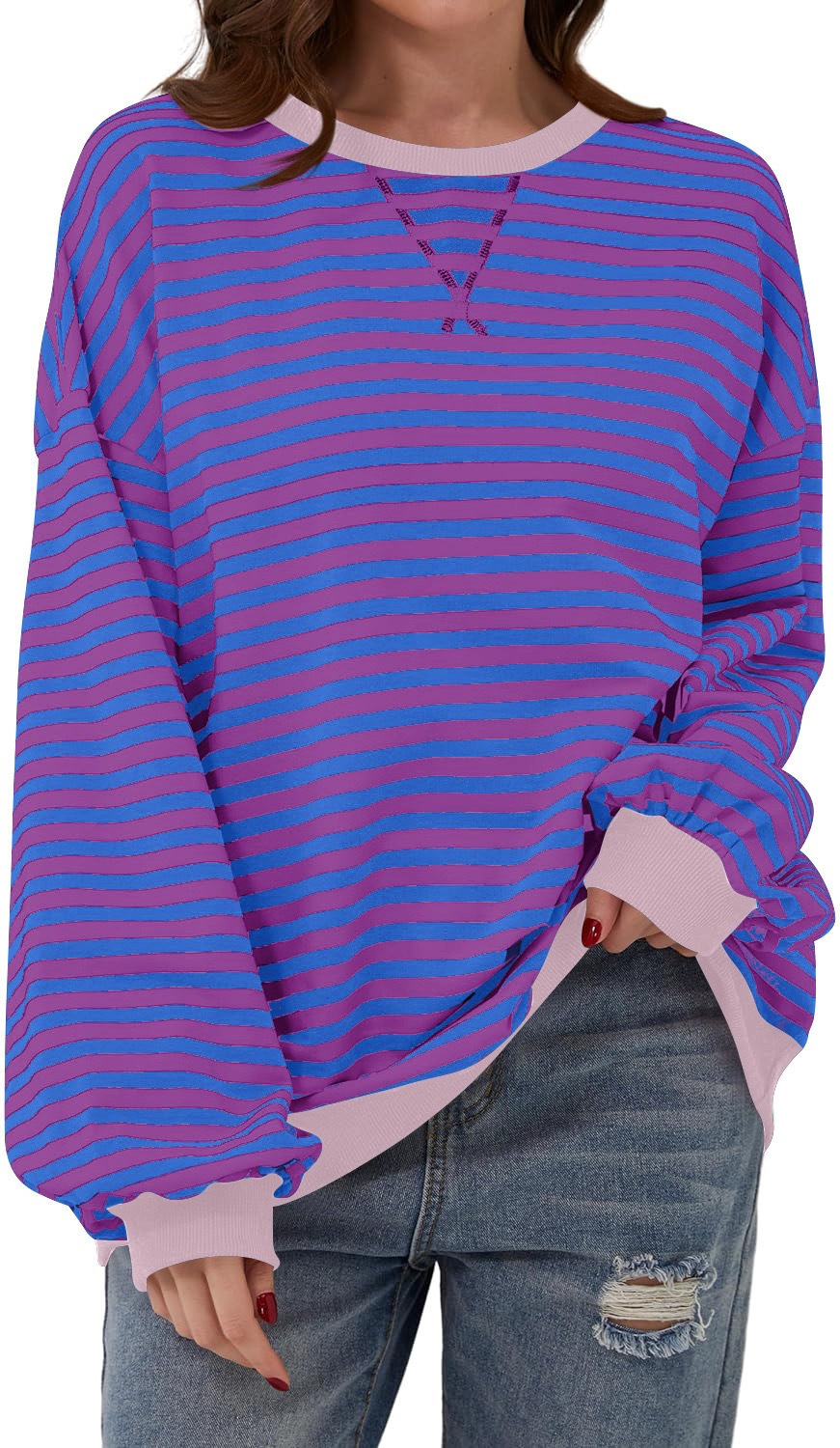 Striped Colorblock Casual T-Shirt Top