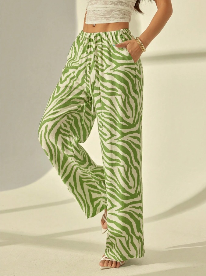 Zebra Print Wide-Leg Pants Women's Fall Casual Loose Straight Trousers