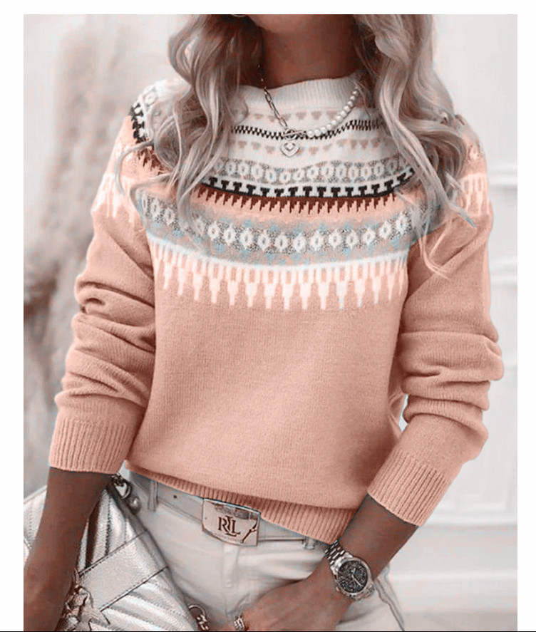 Women's Colorblock Crewneck Pullover Knit Sweater