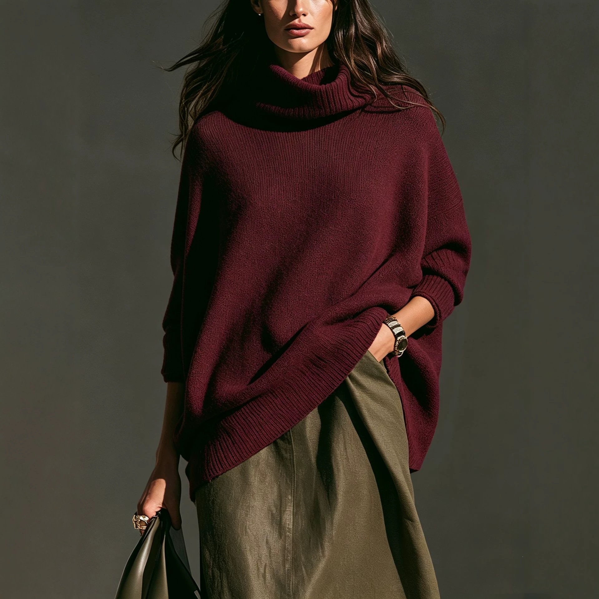 Women's Crewneck Sweater Loose Slouchy Knit Pullover