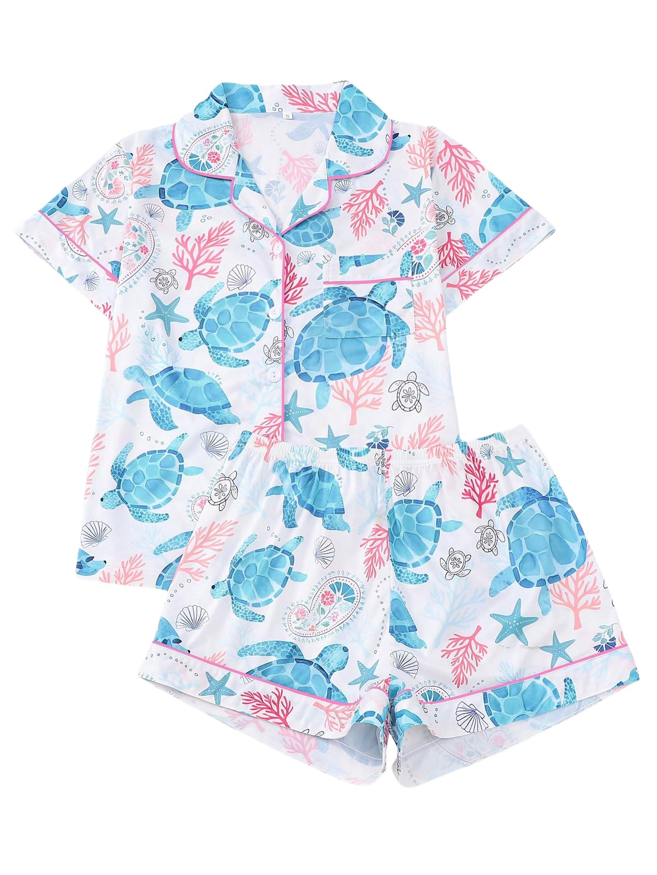 Women's Summer Hawaiian Print Short Sleeve Shirt Set