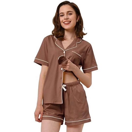 Women's Cuban Collar Short Sleeve Button Lounge Set