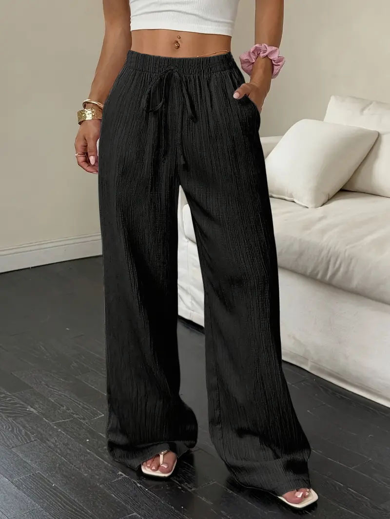 Women's Textured Straight-Leg Elastic Waist Pants