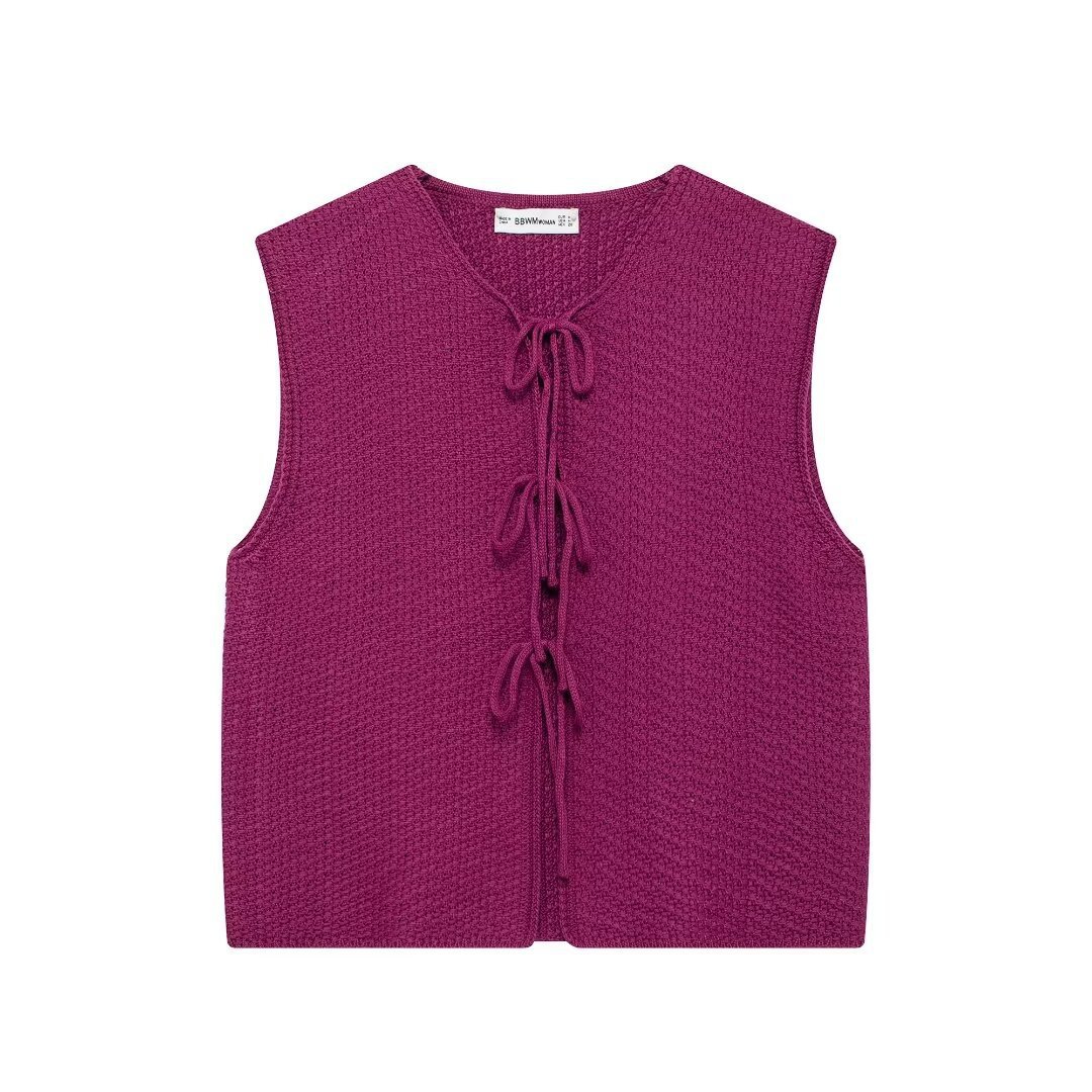 Bow Tie V-Neck Sleeveless Knit Vest