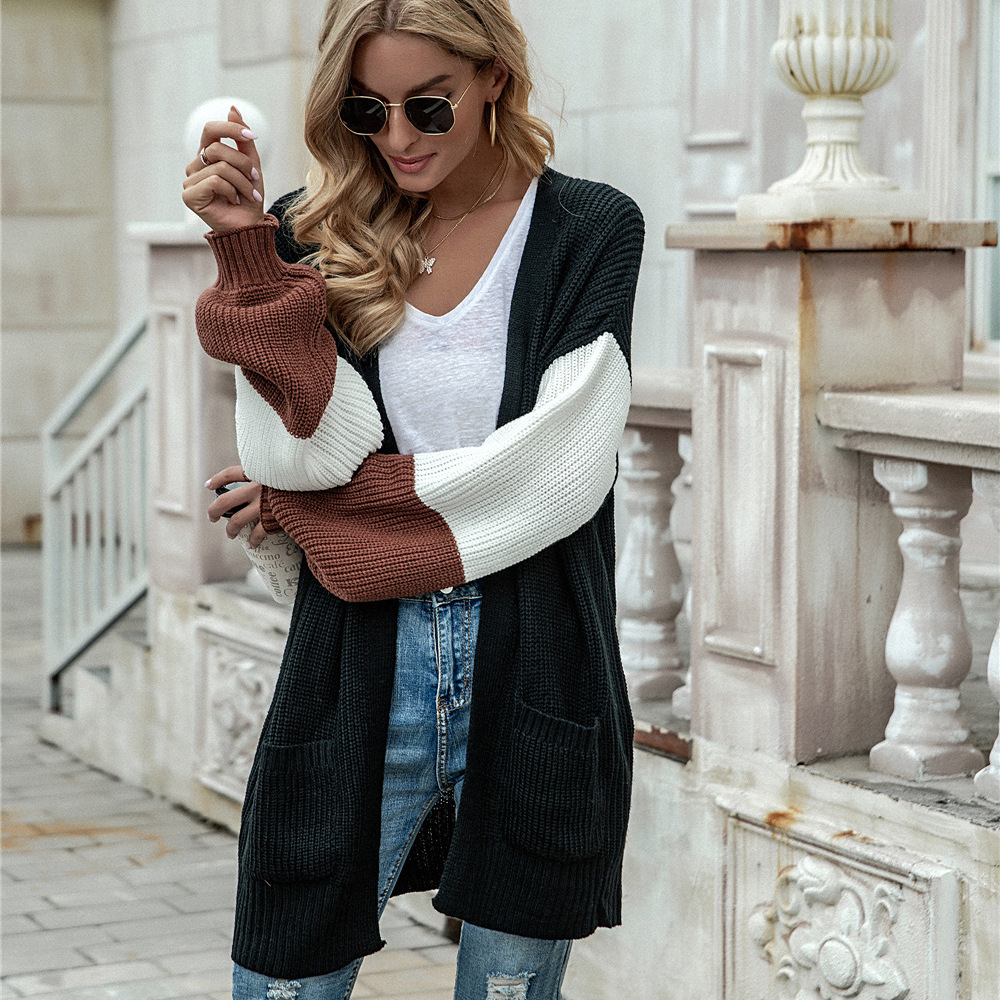 Plus Size Patchwork Hooded Cardigan Sweater