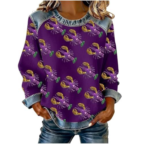 Women's Lobster Print Crewneck Sweatshirt Casual Pullover