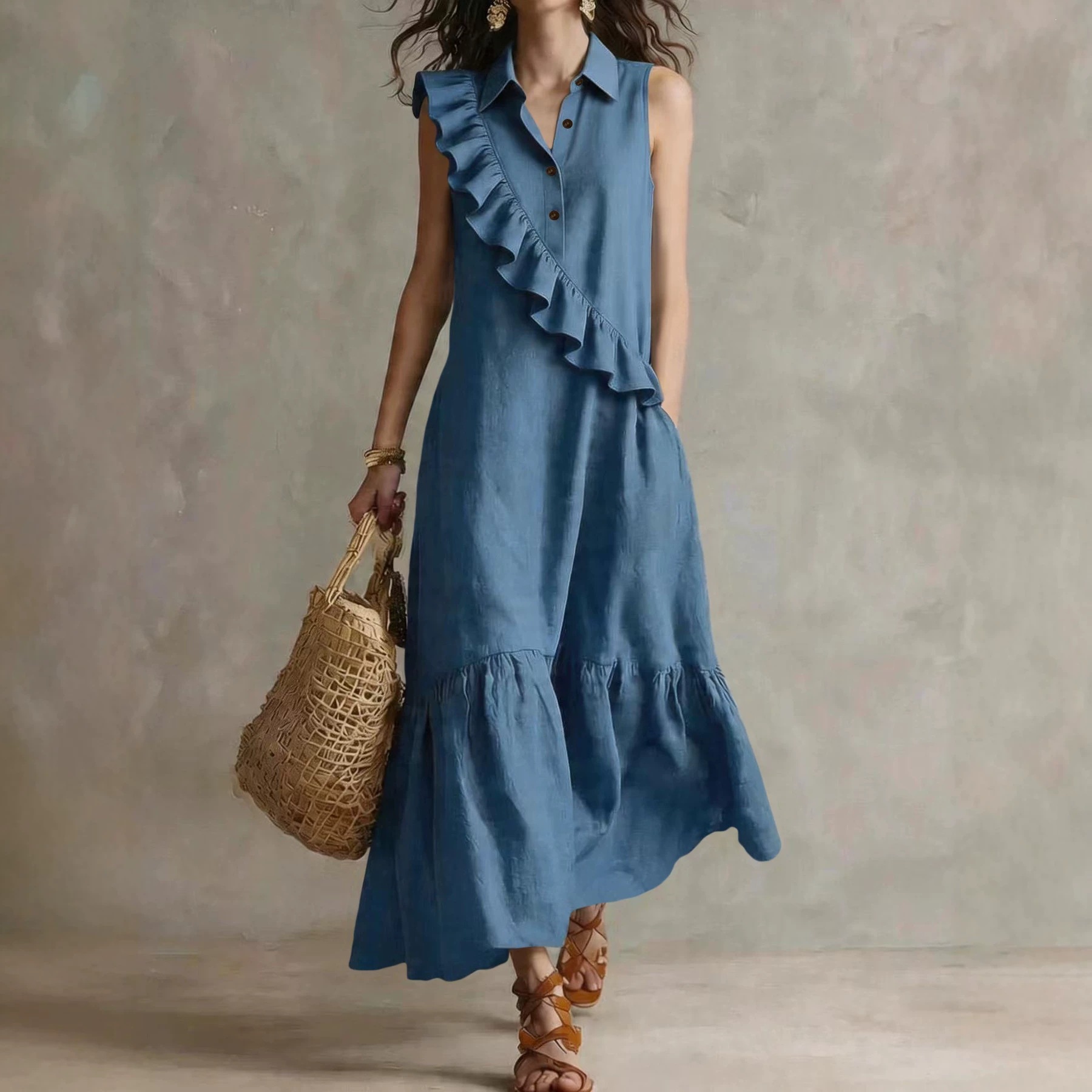 Sleeveless Blazer-Collar Midi Dress