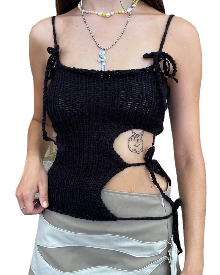 Women's Summer Lace-Up Cutout Cami Knit Top