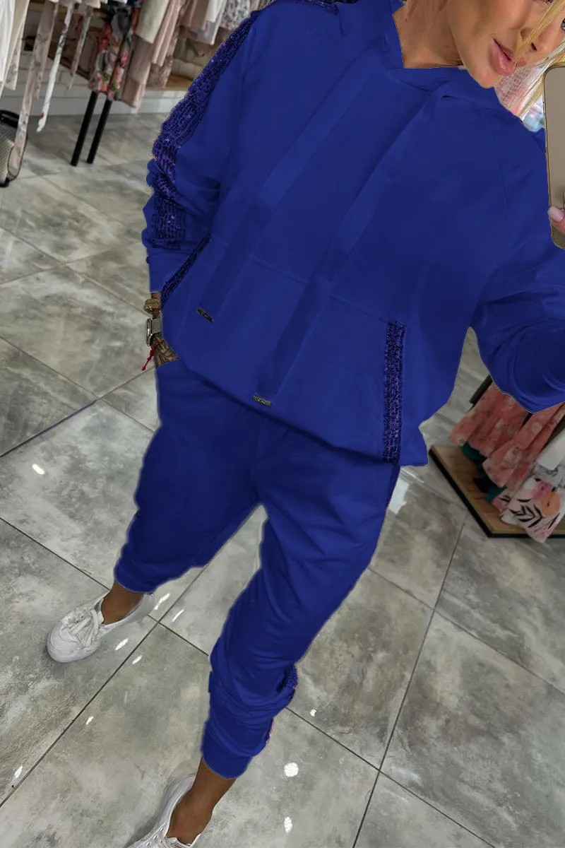 Women's Sequin Pocket Hoodie and Sweatpants Set