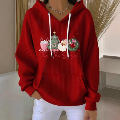 Women's Christmas Santa Tree Ice Cream Print Hoodie