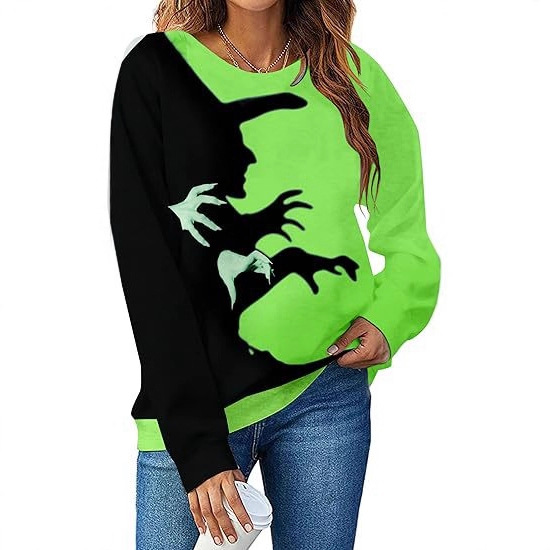 Women's Halloween Evil Witch Shadow Print Crewneck Sweatshirt