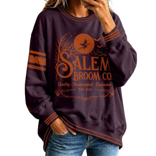 Halloween Letter Witch Print Crewneck Long-Sleeve Pullover Sweatshirt