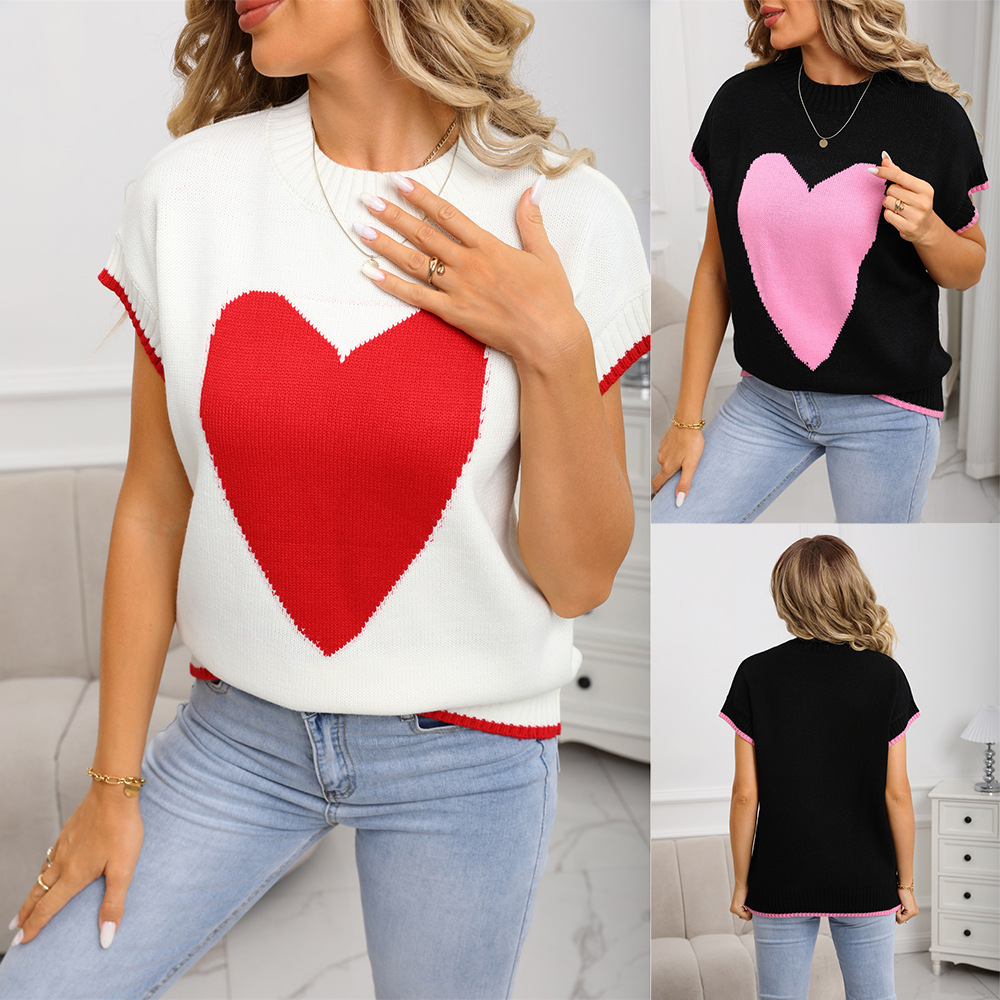 Women's Heart Pattern Knit Sweater Vest Sleeveless Crew Neck Pullover