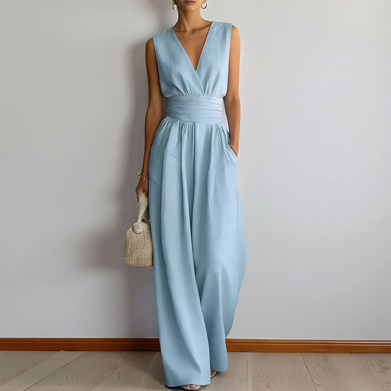 Elegant V-Neck High-Waist Wide-Leg Jumpsuit