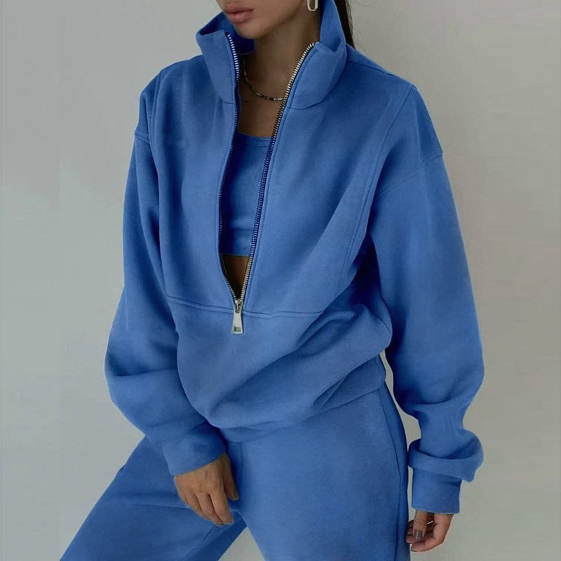 Women's Fleece-Lined Zip-Up Sweatsuit Set Casual Sporty Two-Piece