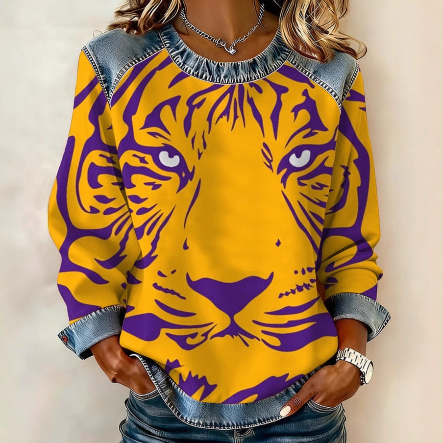 Women's Animal Lion Tiger Print Crewneck Sweatshirt