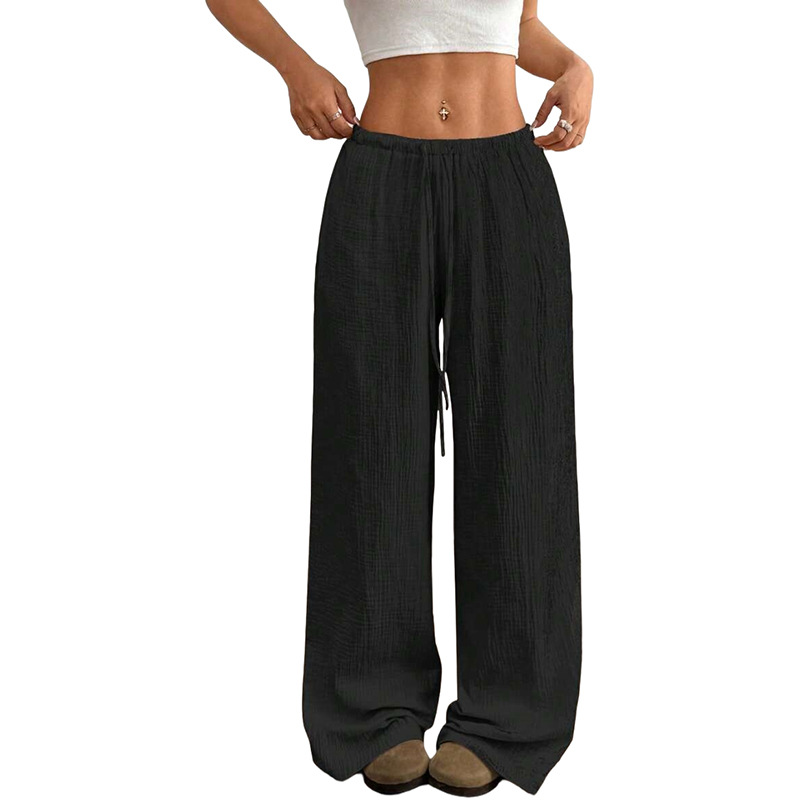 Women's Drawstring Wide-Leg Straight Lounge Pants Cotton Relaxed Fit