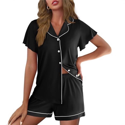 Women's Cuban Collar Polka Dot Leopard Print Short Sleeve Loungewear Set