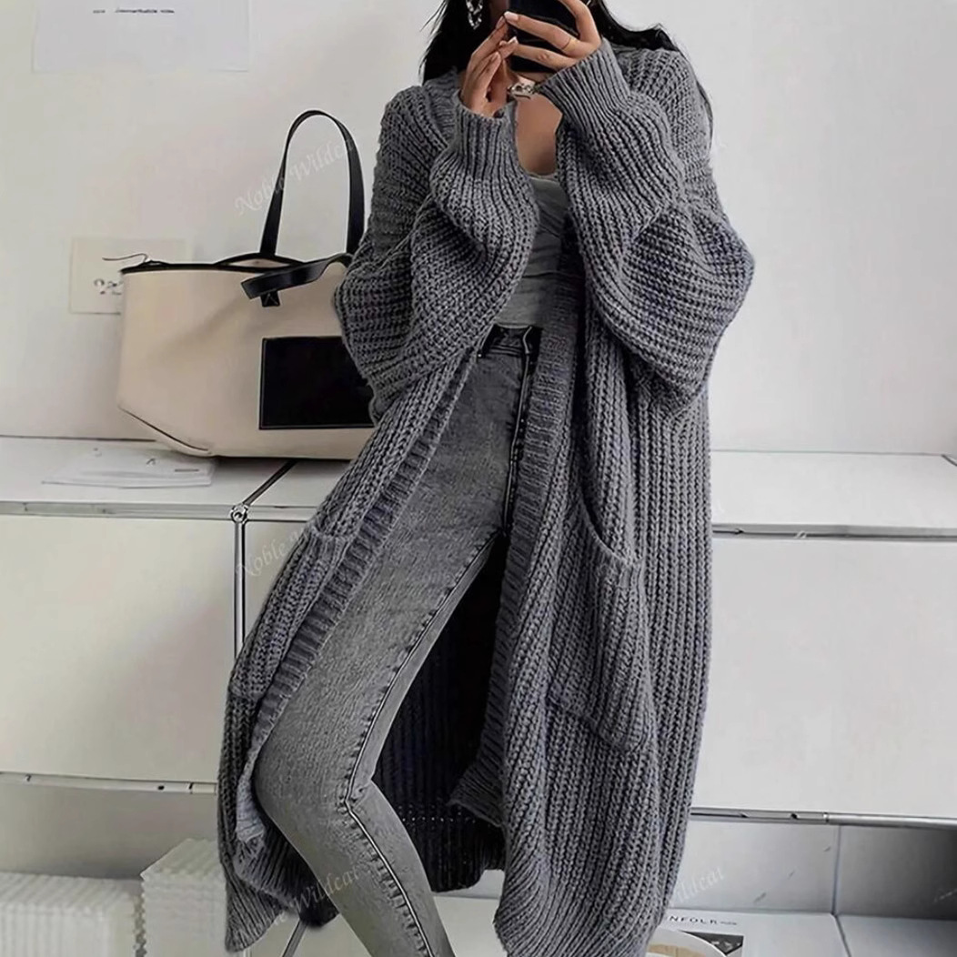 Women's Long Over-Knee Knit Cardigan Loose V-Neck Open Front Sweater Coat