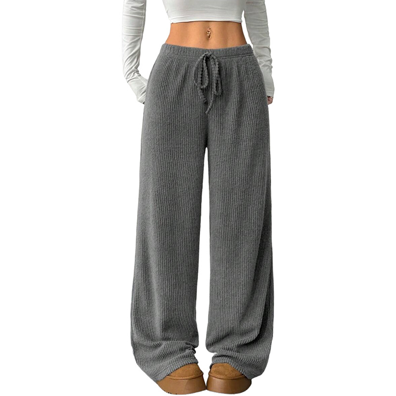 Women's High-Waist Wide-Leg Pants Solid Color Elastic Waist Straight Loose Casual