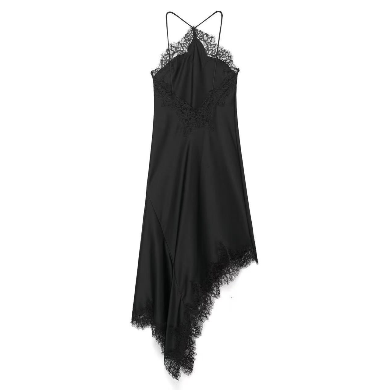 Women's Lace-Trim Satin-Feel Midi Dress with Collar