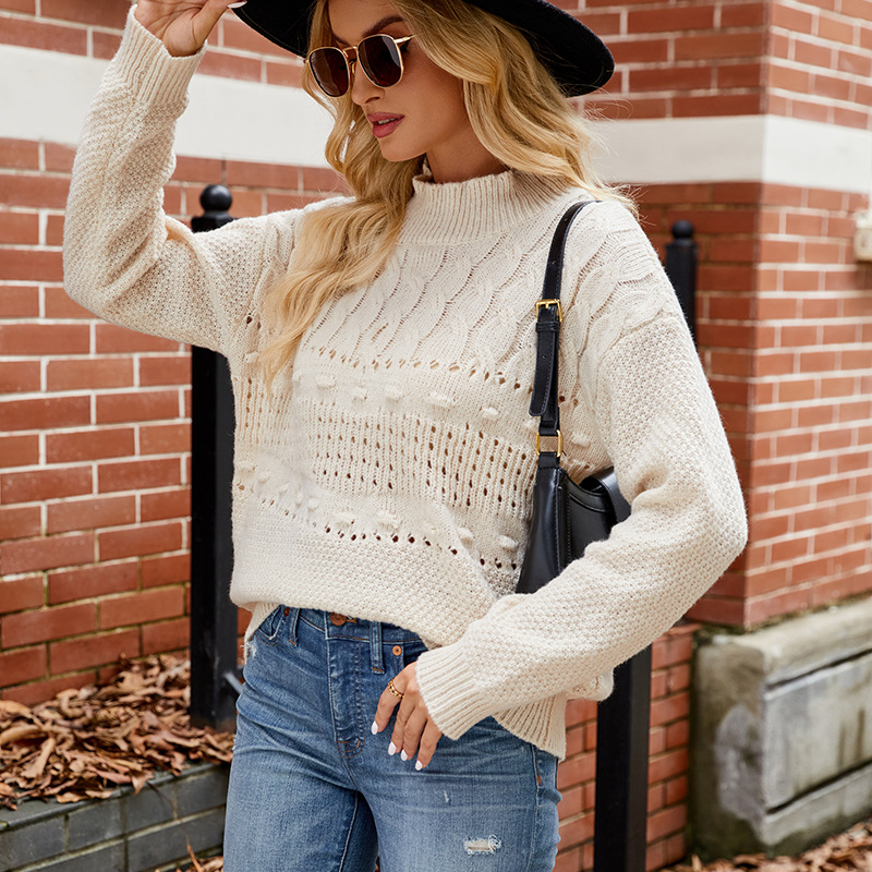 Women's Casual Lazy Knit Sweater Solid Color Long Sleeve Pullover