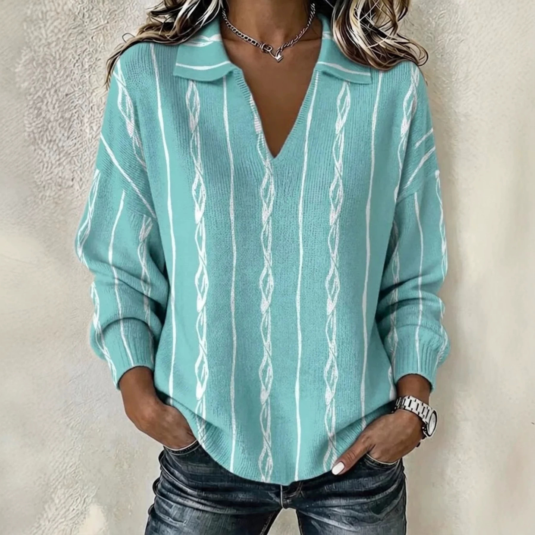 Women's Minimalist Solid Print V-Neck Casual Sweatshirt