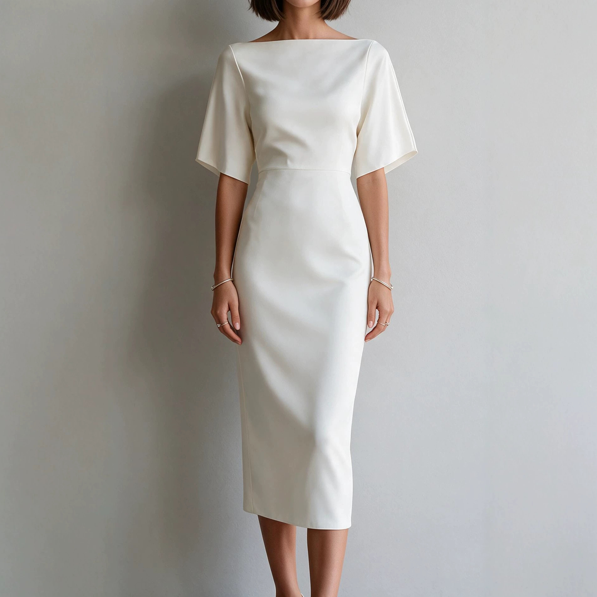 Elegant Waist-Cinching Slimming Midi Dress for Women