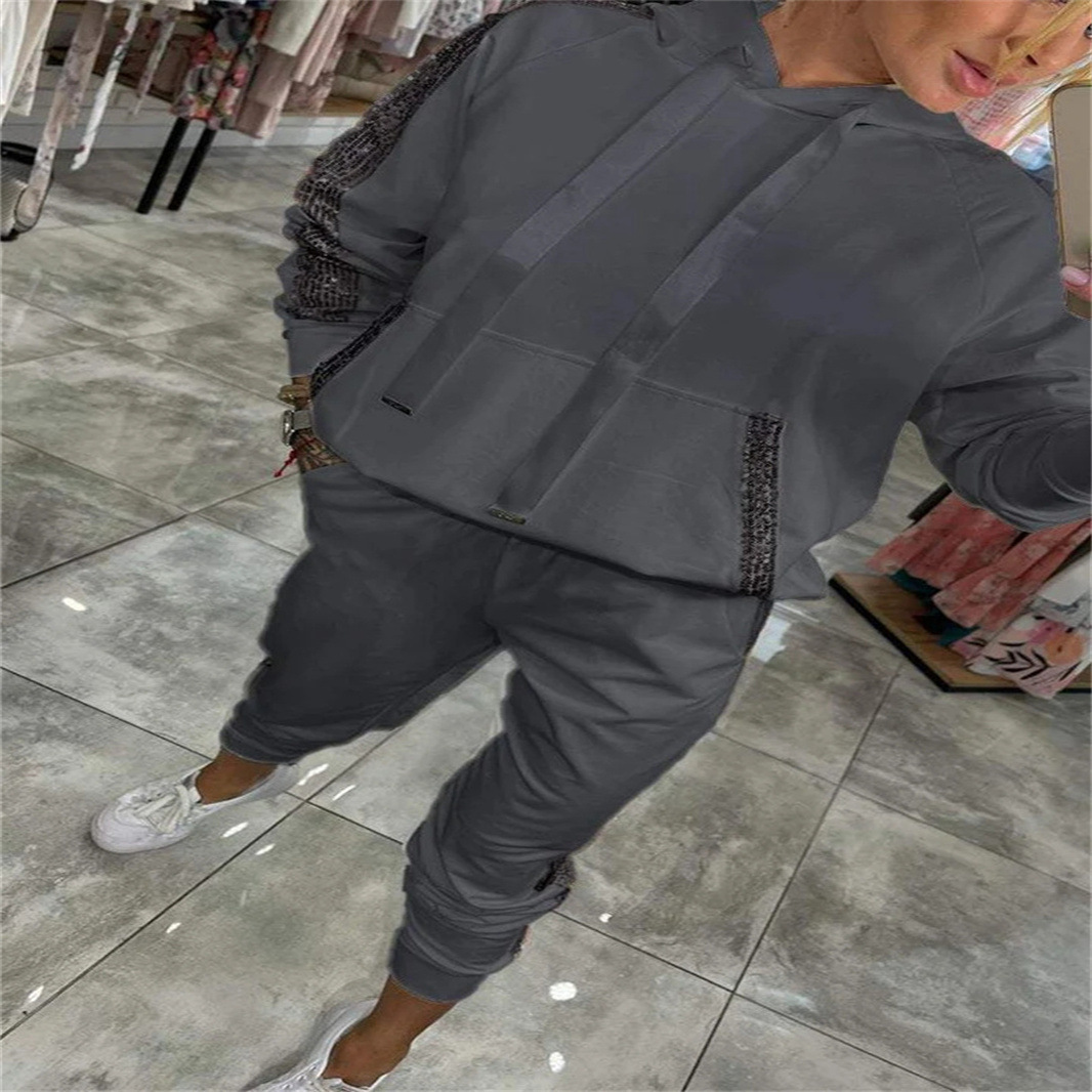Women's Sequin Pocket Hoodie and Sweatpants Set
