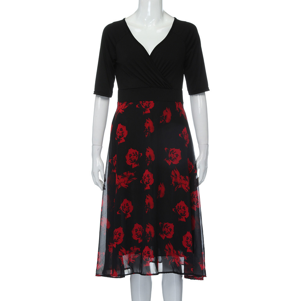 Women's Plus Size V-Neck Digital Print Short Sleeve Dress