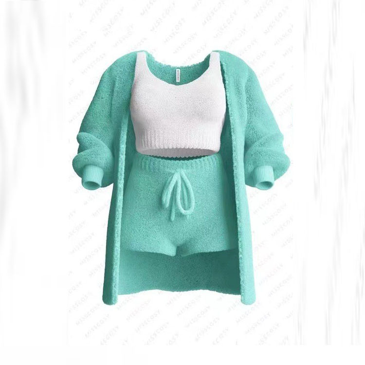 Knit Plush Long-Sleeve Cardigan, Vest & Shorts 4-Piece and 3-Piece Set