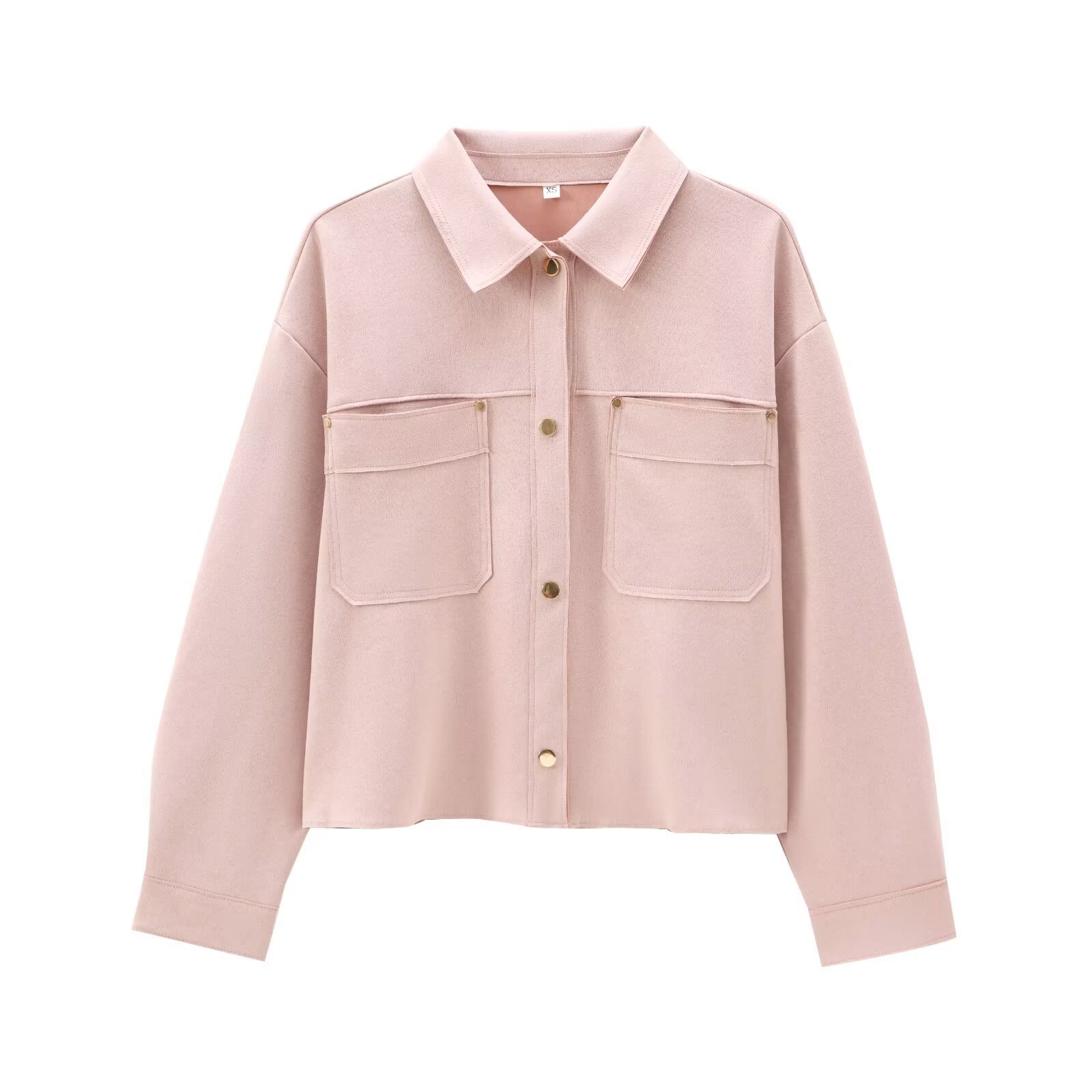 Women's Faux Suede Streetwear Jacket with Polo Collar