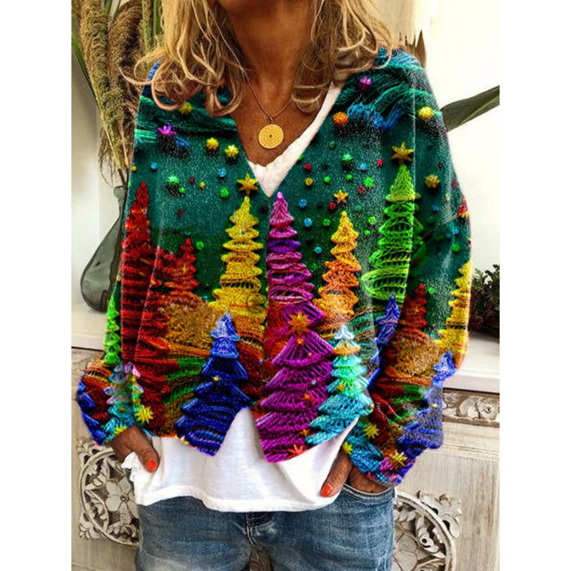 Christmas Abstract Print Casual Cloak Cardigan